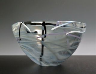 Kosta Boda Anna Ehrner Small Glass Contrast Bowl Gray White Black Sweden