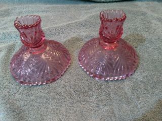 Vintage Fenton Candle Stick Holders Dusty Rose Pink Pair