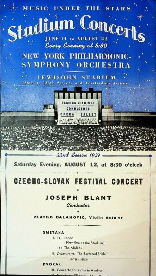 Stadium Concerts Poster August 12 1939 Czecho Slovak Festival Zlatko Balakovic