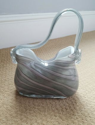 Vintage Murano Art Glass Handbag Grey Swirl