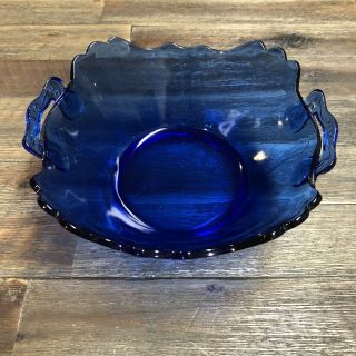 Vintage L.  E.  Smith Cobalt Blue Depression Glass Bowl Mt Pleasant 2 Handle Square