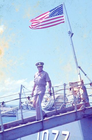 Jack Lord Disembarks Navy Ship Hawaii Five - O Rare 1975 Cbs Tv Photo Transparency