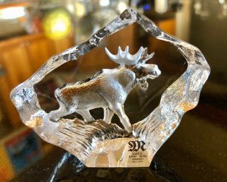 Mats Jonasson Moose Full Lead Crystal Glass Sculpture Sweden Signed 3”w X 2.  25”h