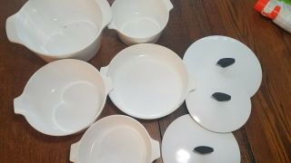Vintage Mcm 8 - Piece Corning Ware White Buffet Servers Casserole Dishes With Lids