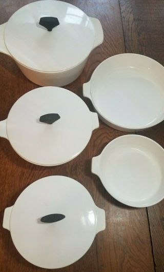 Vintage MCM 8 - Piece Corning Ware White Buffet Servers Casserole Dishes With Lids 2
