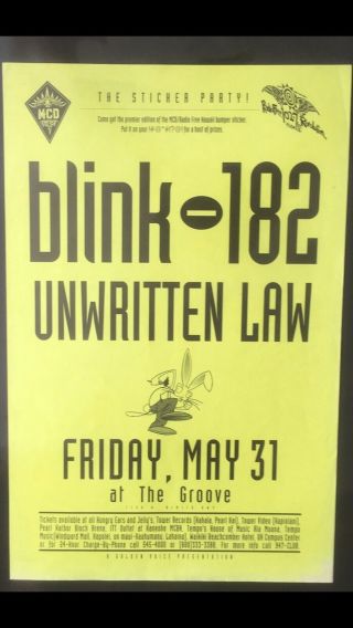 Blink 182 Hawaii Concert Poster With Special Guest Unwritten Law