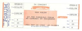Van Halen & After The Fire 9/10/82 Los Angeles Fabulous Forum Concert Ticket