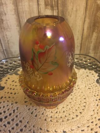 Fenton Art Glass Topaz Fairy Lamp Light Hand Painted Signed Fall Harvest