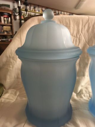 Vintage Indiana Glass Large Frosted Satin Blue Paneled Apothecary Jar Canister