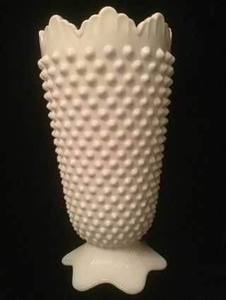 Vtg Fenton Milk Glass Hobnail Vase Pedestal Vase 9”