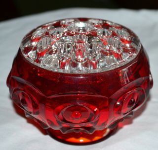 Minty Vintage Indiana Glass,  Viking Ruby Red Amberina Flower Frog & Pattern Bowl