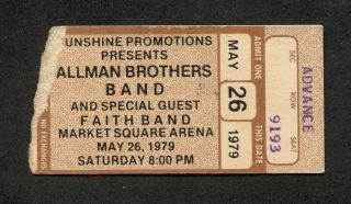 1979 Allman Brothers Concert Ticket Stub Indianapolis In Enlightened Rogues