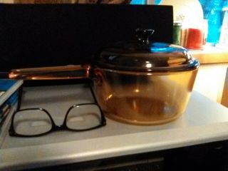 Visions Corning Ware Pyrex Glass 1.  5 L Sauce Pan Cookware Brown Amber With Lid