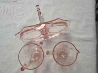 Sugar and creamer depression glass pink etched 4 inches high 3