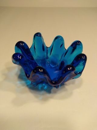 Vintage Murano 4 " Hand Blown Cobalt Blue Glass Finger Bowl