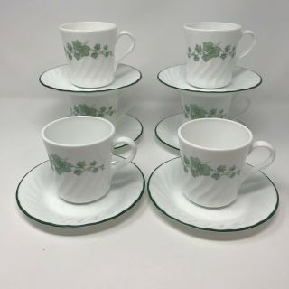 Set Of 6 Corelle Corningware Callaway Green Ivy Pattern Coffee Cups And Saucers