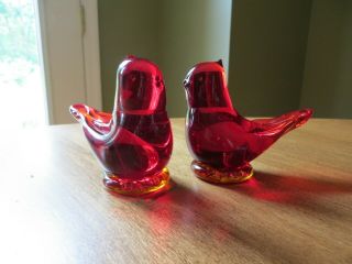 Vintage Titan Art Glass Red Birds " Cardinal Of Love " Signed W.  Ward 1991