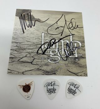 Signed Lamb Of God Resolution Sticker 5x5” With Picks 2
