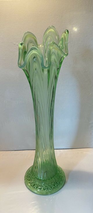 Fenton Art Glass Tall Boggy Bayou Swung Stretched Vase Pulled Opalescent