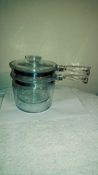 Vintage Pyrex Glass Stove Top Double Boiler W/lid Complete 1 - 1/2 Qt Flameware