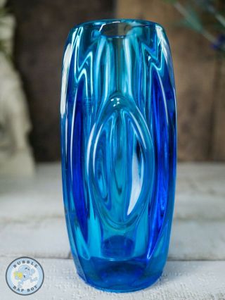 Blue Sklo Union Czech Lens Bullet Vase 6 " Inch Tall
