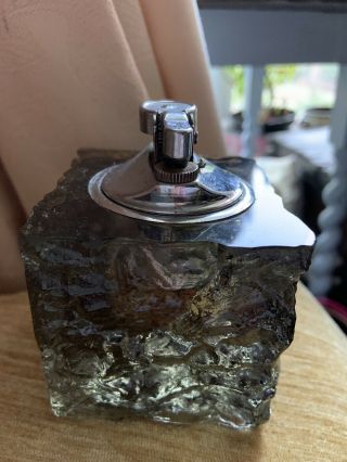 Vintage 1970’s Table Lighter With A Whitefriars Grey Glass Base.