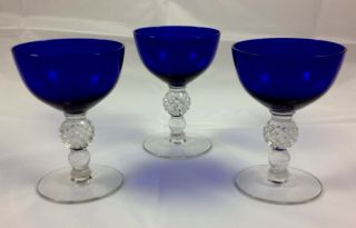 3 Vintage Morgantown Golf Ball Cobalt Blue Tall Liquor Cocktail Stems