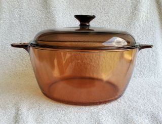 Corning Ware Amber Visions Cookware 4.  5 L Dutch Oven Stock Pot W/lid Made In Usa