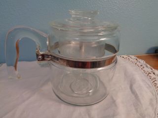 Vintage Pyrex Clear Glass Coffee Pot 6 Cup 7756 - B Made In Usa Flame Emblem