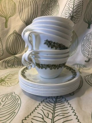 8 Corelle Coffee Tea Cups And Saucers Corning Spring Blossom Crazy Daisy
