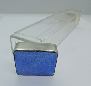 Art Deco Blue Guilloche Enamel Chrome Glass Vanity Tall Table Jar / Box 1930 