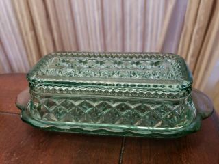 Crystal Cut Glass Covered Butter Dish With Lid Green Color
