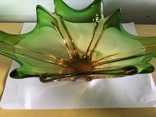Murano Glass Green 12 points Candy Bowl Dish 15”Wide Vintage 2