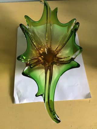 Murano Glass Green 12 points Candy Bowl Dish 15”Wide Vintage 3
