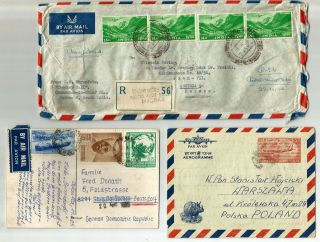 India 4 Covers Including 2 Registered And 1 Aerogramme,  Sent To Poland,  Ddr (eas
