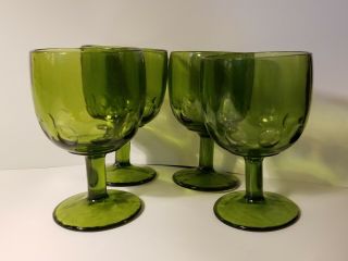 Set Of 4 Vintage Indiana Green Goblet Kings Crown Thumbprint Depression Glass