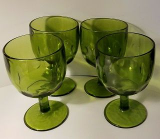Set of 4 Vintage Indiana Green Goblet Kings Crown Thumbprint Depression Glass 2