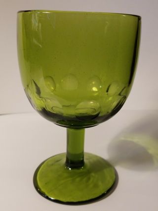 Set of 4 Vintage Indiana Green Goblet Kings Crown Thumbprint Depression Glass 3