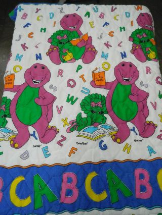 1993 Barney Purple Dinosaur Quilt Blanket Bibb Co.  Toddler Bed Comforter
