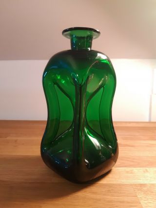 Holmegaard Of Denmark " Kluk Kluk " Pinched Green Glass Decanter