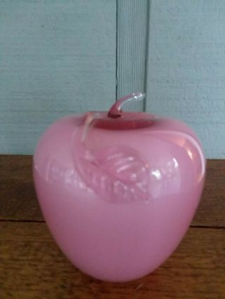 Vintage Fenton Dusty Rose Pink Overlay Apple Paperweight W/ Fenton Label