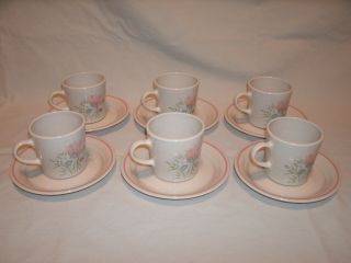 Set Of 6 Corelle Corning French Garden Sandstone Cups And Saucers