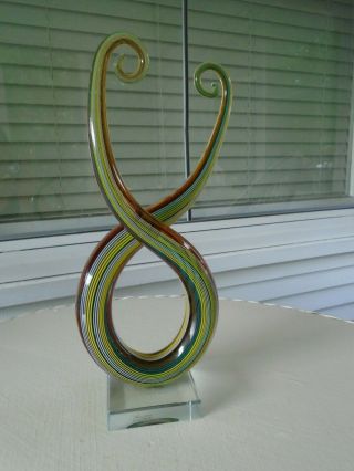 Murano Swirl Abstract Art Glass Sculpture On Clear Glass Base