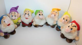 Walt Disney Snow White And The Seven Dwarfs Plush Toy Set 7 " Made In Korea