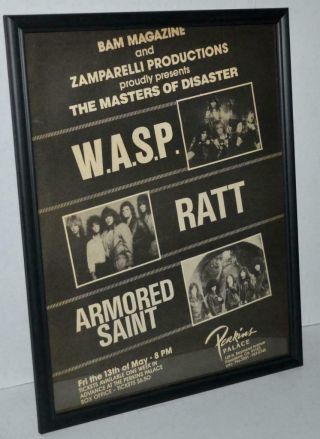 Wasp Ratt 1983 Armored Saint Framed Promo Perkins Palace Concert Poster / Ad