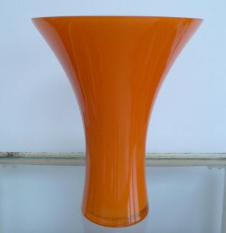 Lovely Vibrant Orange Cased Glass Vase.  Handmade.  Retro?