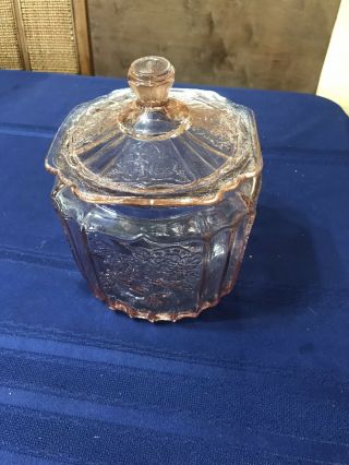 Vintage Anchor Hocking Mayfair Open Rose Pink Glass Cookie Jar With Lid