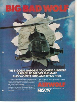 Ernest Borgnine Jan - Michael Vincent Alex Cord Airwolf 1988 Ad - Big Bad Wolf Mca