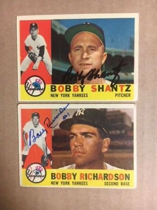 Bobby Richardson & Bobby Shantz Signed 1960 Ny Yankees Topps Cards (2)