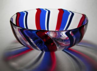 Venini Italian Mid Century Modern Murano Art Glass Bowl Fulvio Bianconi A Fasce